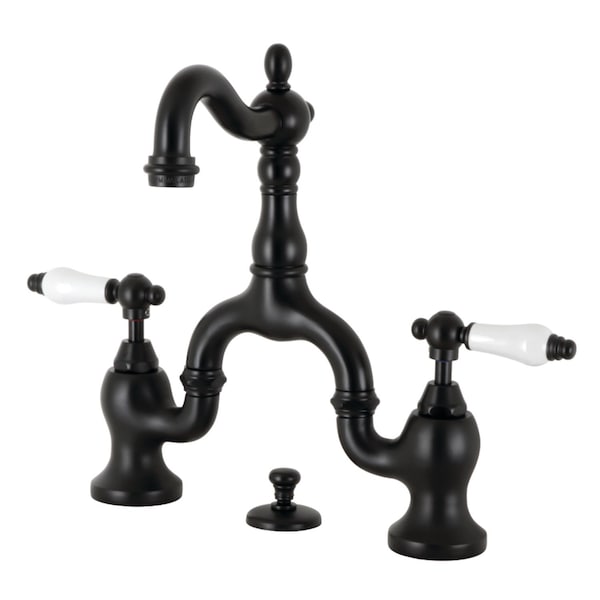 Bridge Bathroom Faucet with Brass PopUp, Matte Black